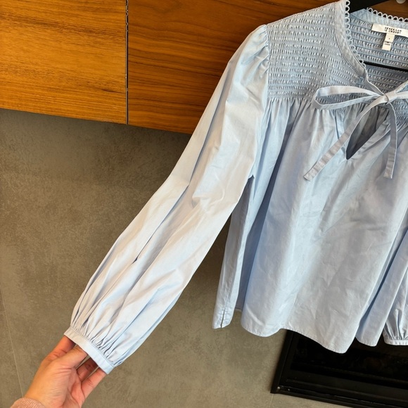 NWOT DEREK LAM 10 CROSBY Austin Picot Trimmed Shirred Cotton-Poplin Blouse, Sz 6 - Picture 8 of 16